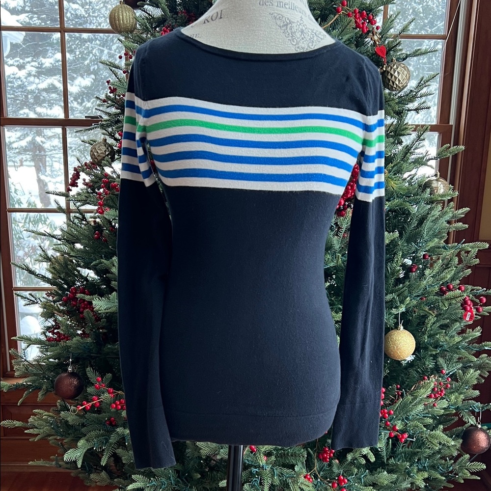 Lilly Pulitzer Black Green Blue Stripe Sweater coastal nautical women’s small